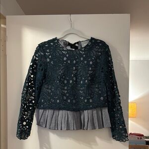 Maeve Green Embellished Pleated Blouse PXS